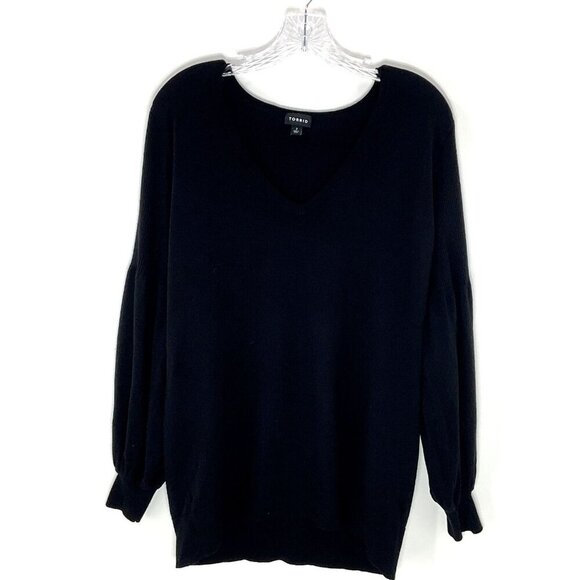 torrid Sweaters - Torrid‎ Sweater Women 2X Black Puff Sleeve V-Neck Ribbed Hem Knit